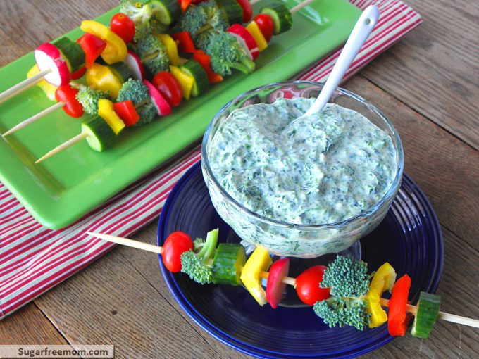 Mayo Free Cheesy Spinach Dip with Veggie Kabobs - Sugar-Free Mom