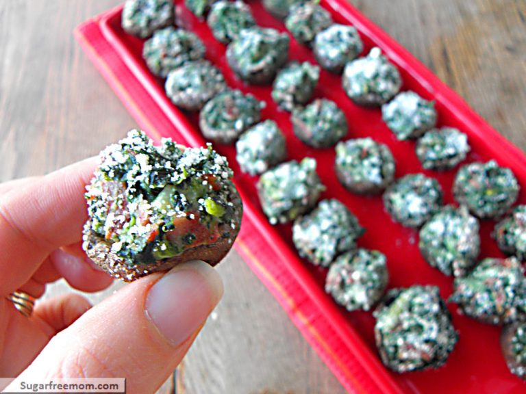 Healthy Kale Spinach Bacon Cheese Stuffed Mushrooms