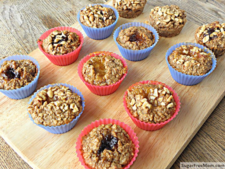Individual Peanut Butter Banana Jelly Filled Baked Oatmeal {Dairy Free}