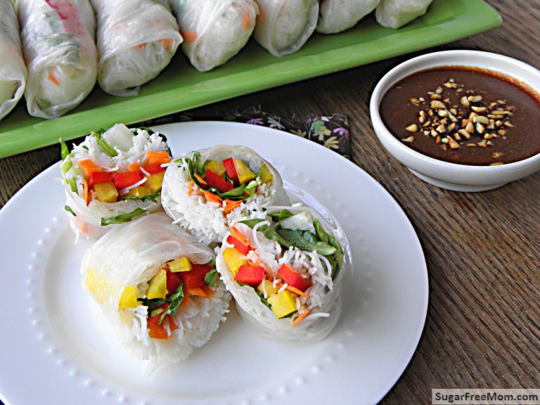 Fresh Veggie Spring Rolls (Nim Chow) with Honey Peanut Hoisin Sauce