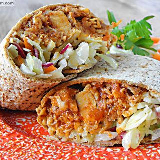 BBQ Chicken Cheddar Burritos with Mayo Free Slaw