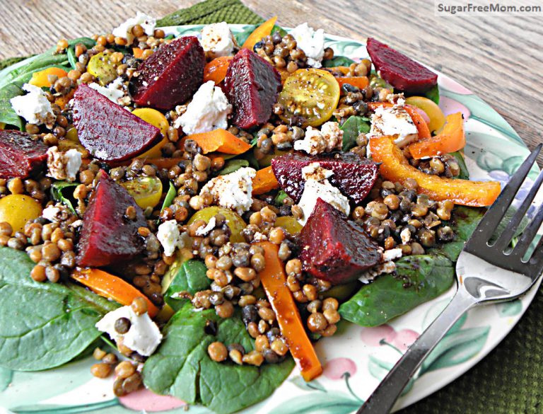 Spinach Lentil Beet Salad with Balsamic Dressing {No Added Sugar}