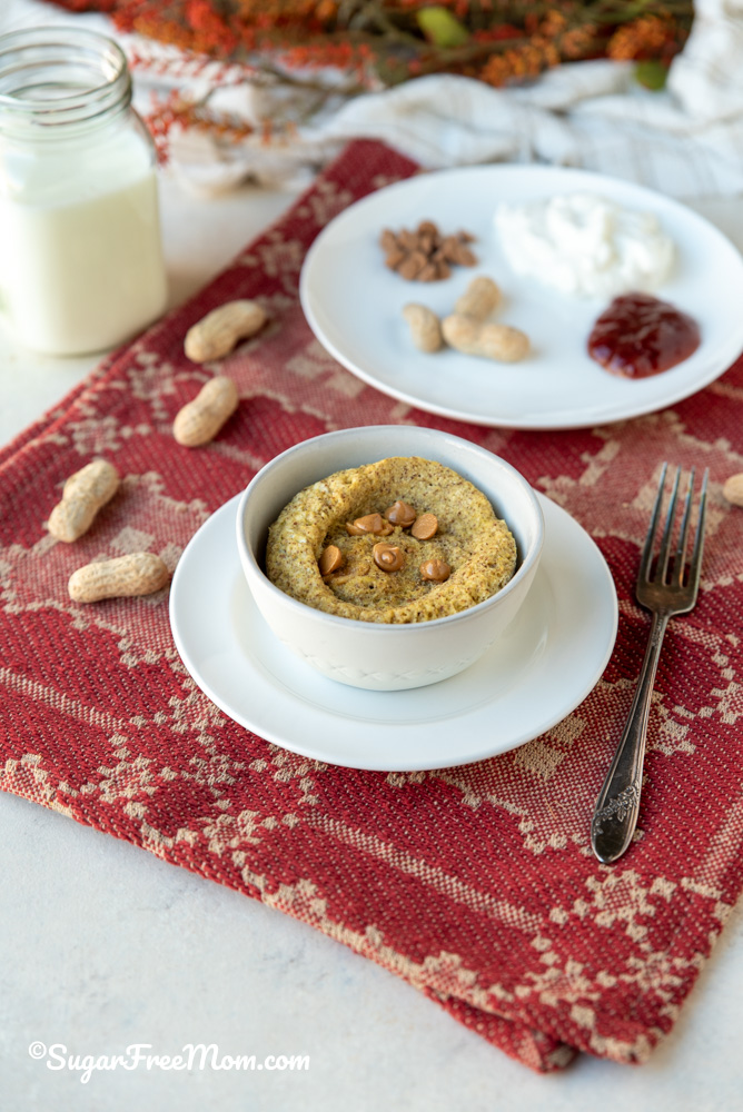 If you are looking for a filling, quick, fiber filled, full of protein, low carb, breakfast that will keep you full till lunch, this keto peanut butter mug muffin for you!