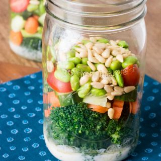 Mason Jar Broccoli Salad with Honey Yogurt Dressing