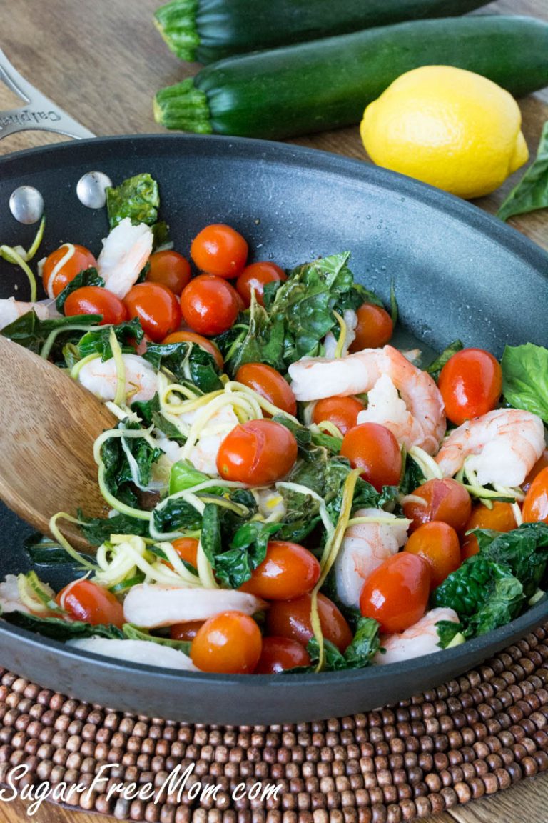 Wilted Kale Shrimp Zucchini Noodle Salad