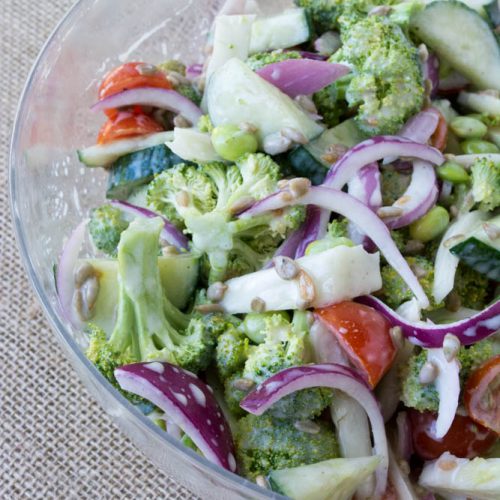 Mayo Free Broccoli Salad with Honey Yogurt Dressing