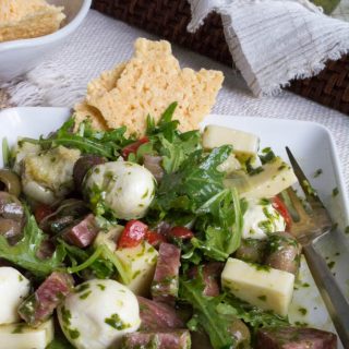 Individual Mason Jar Antipasto Kale Salad with Basil Vinaigrette