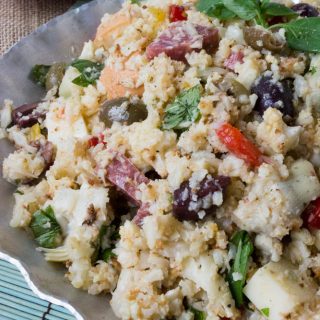 Low Carb Antipasto Cauliflower Rice Salad (Keto, Gluten Free)