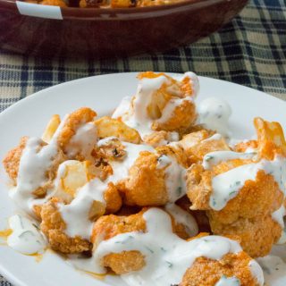 Oven Fried Buffalo Cauliflower Bites with Dairy Free Ranch Dressing