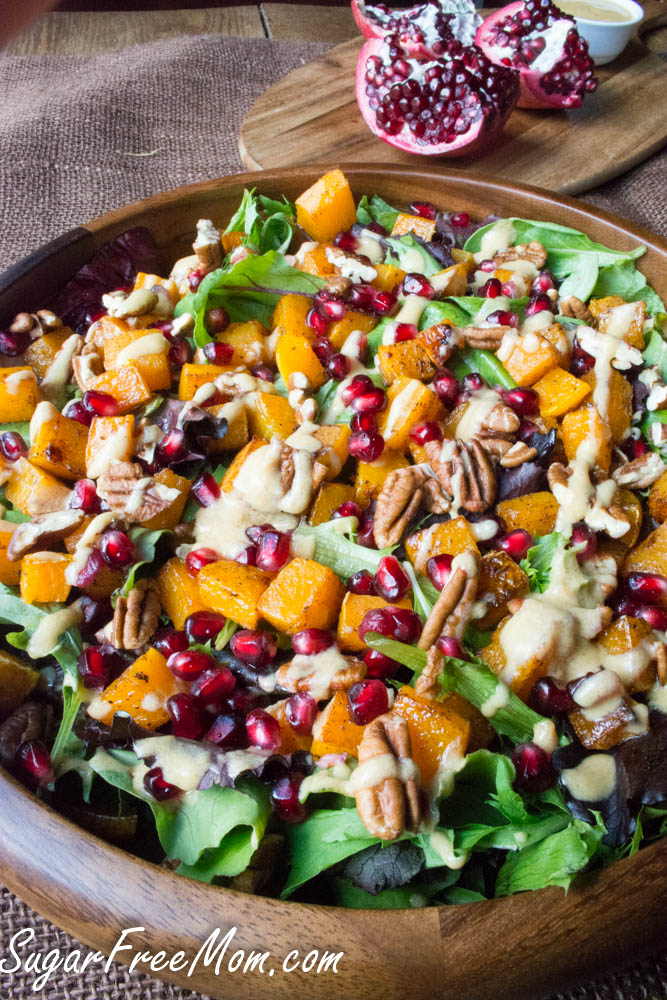 Roasted Butternut Squash Pomegranate Salad with Tahini Dressing