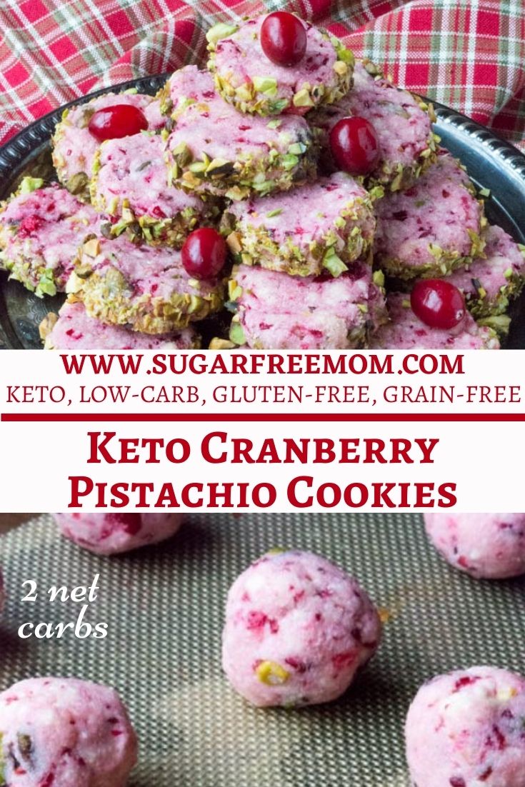 These delicious and festive Sugar Free Cranberry Pistachio Cookies are keto, gluten free and low carb!