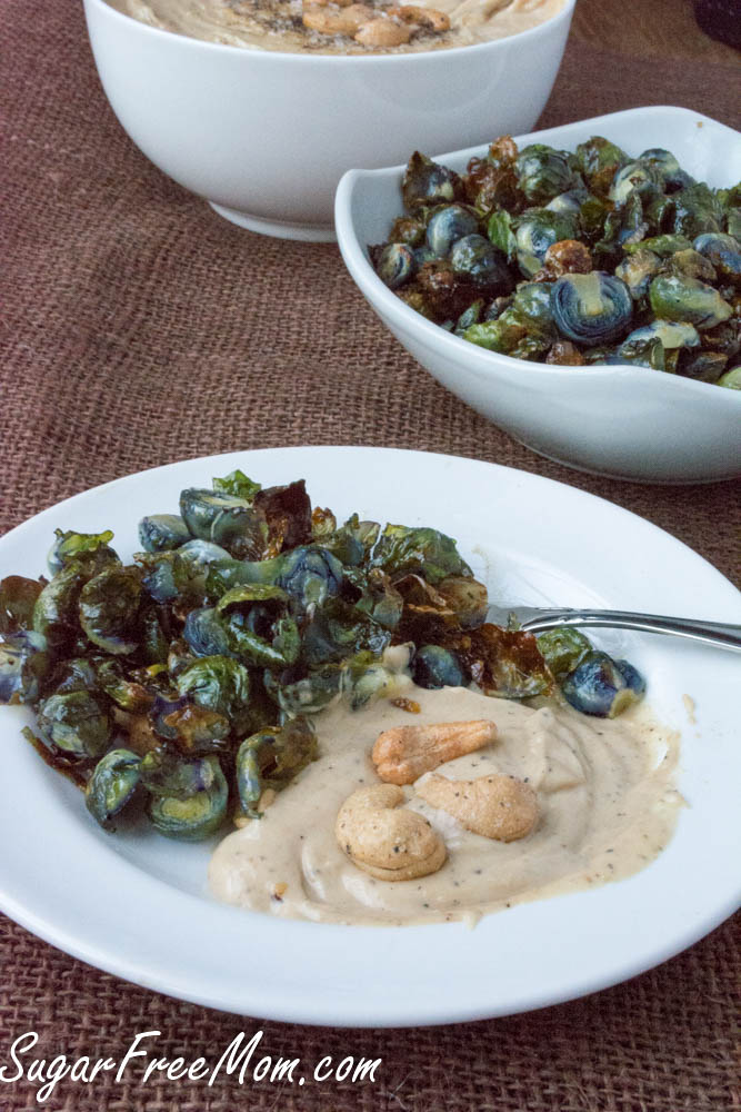 Roasted Brussels Sprouts with Salt & Pepper Cashew Dip
