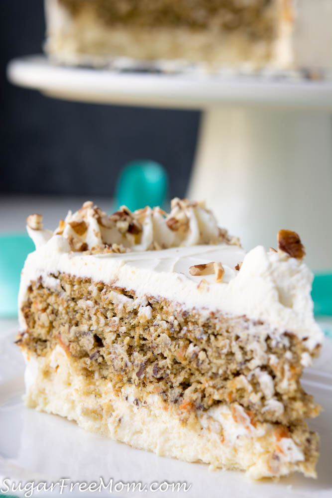 This beautiful Low Carb Keto Carrot Cake is layered between creamy cheesecake and cream cheese frosting! This pretty cake is Nut Free, Gluten Free, Sugar Free and Grain Free. Just 5 grams of net carbs!