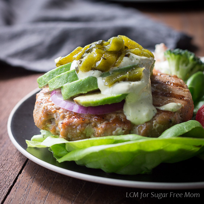 Low Carb Poblano Pork Burgers with Jalapeno Ailoli