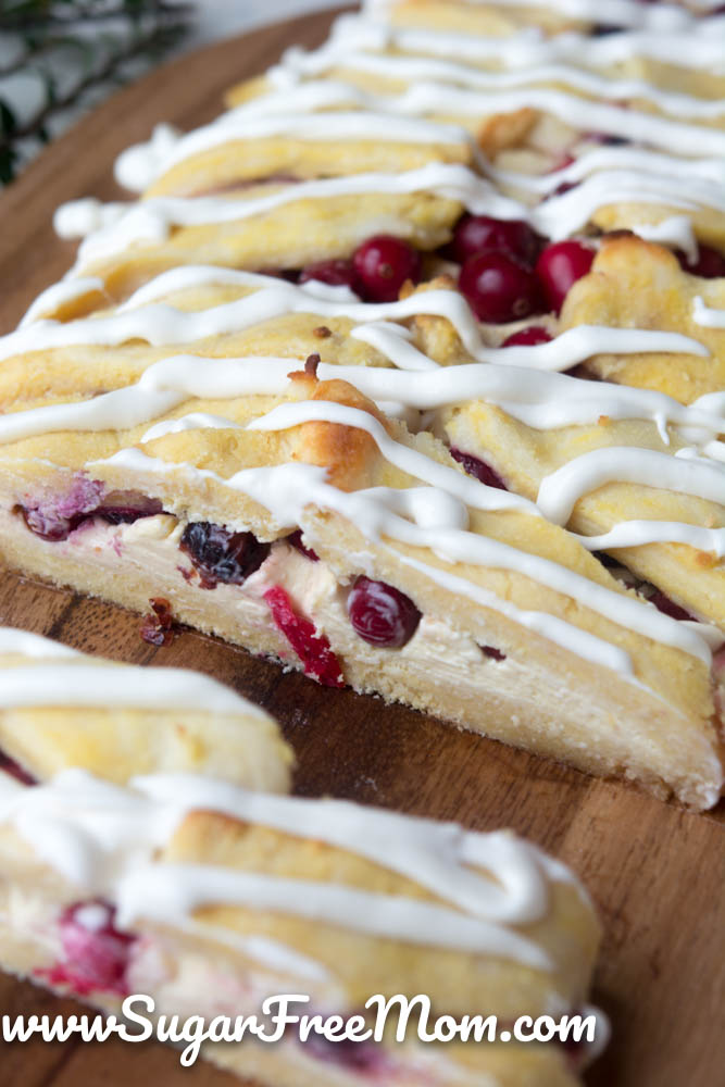 This is Low Carb Keto Cranberry Cream Cheese Danish is sugar free, gluten free, and made with an easy fathead dough recipe that is almond flour free!