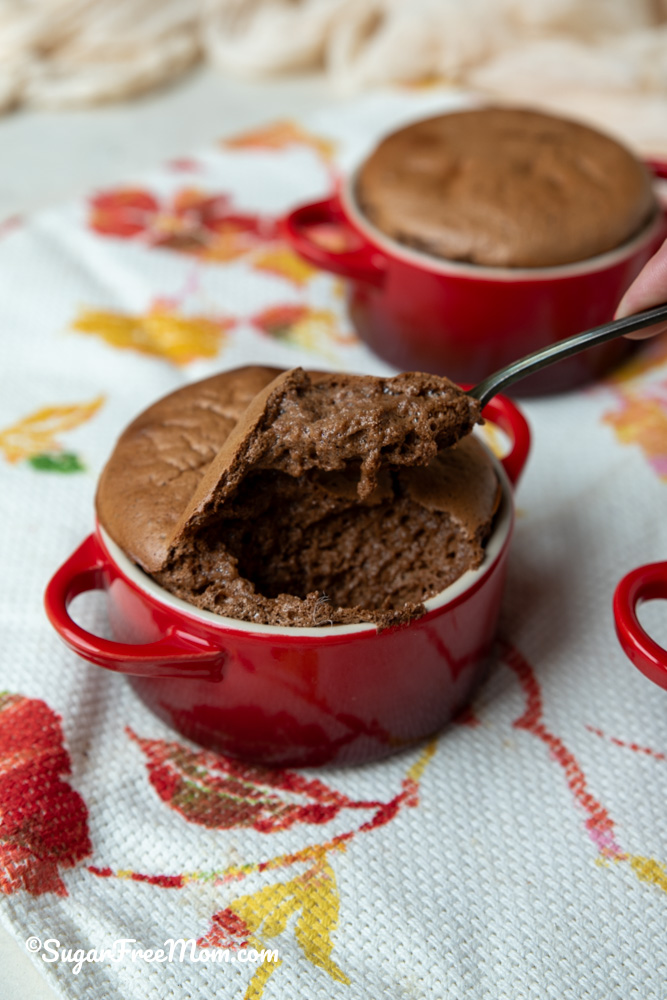 vertical view of the inside of the mini chocolate souffle