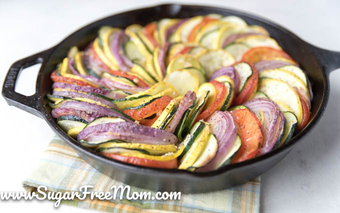 This exquisite looking low carb ratatouille is an easy low carb recipe that is not as hard as you think to put together! It's a delicious and elegant side dish to go with any entree you enjoy or perfect for a brunch or holiday!
