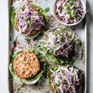 Keto Salmon Burgers with Sugar Free Spicy Coleslaw (Low Carb)