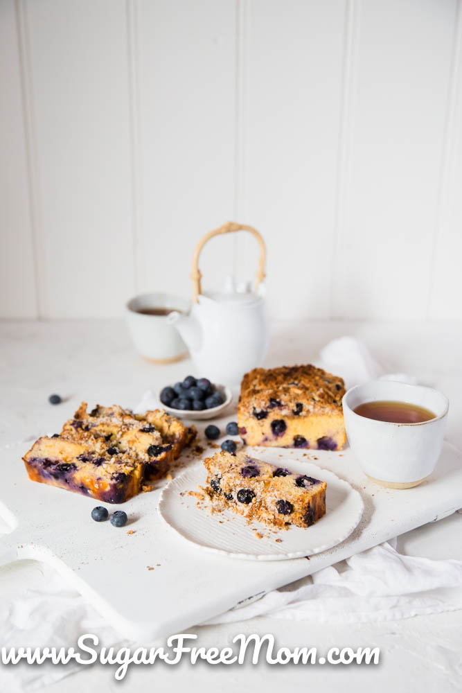 Sugar Free Keto Blueberry Coffee Cake (Nut Free, Gluten Free)