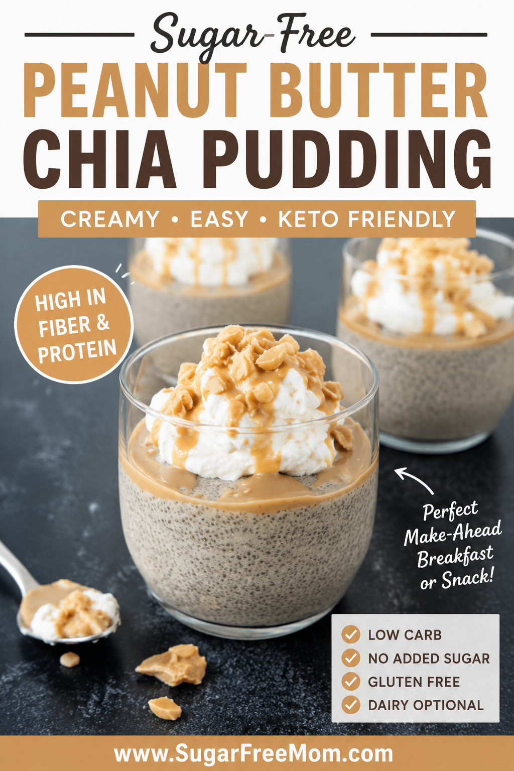 Pinterest image for sugar free peanut butter chia pudding