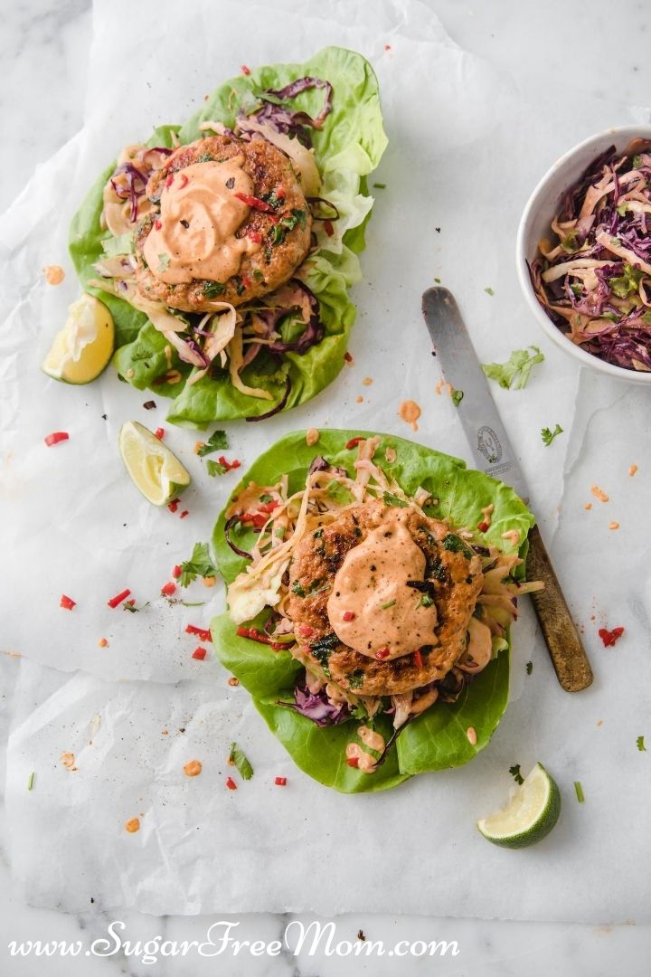 Keto Chicken Burgers with Chipotle Mayo Slaw
