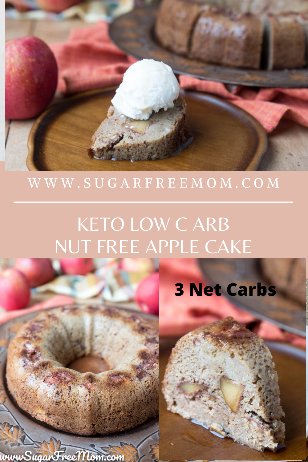 This scrumptious keto low carb apple cake is a great recipe to serve to family and friends and just 3 g net carbs per serving! Yes, apple desserts can be enjoyed on a keto diet!