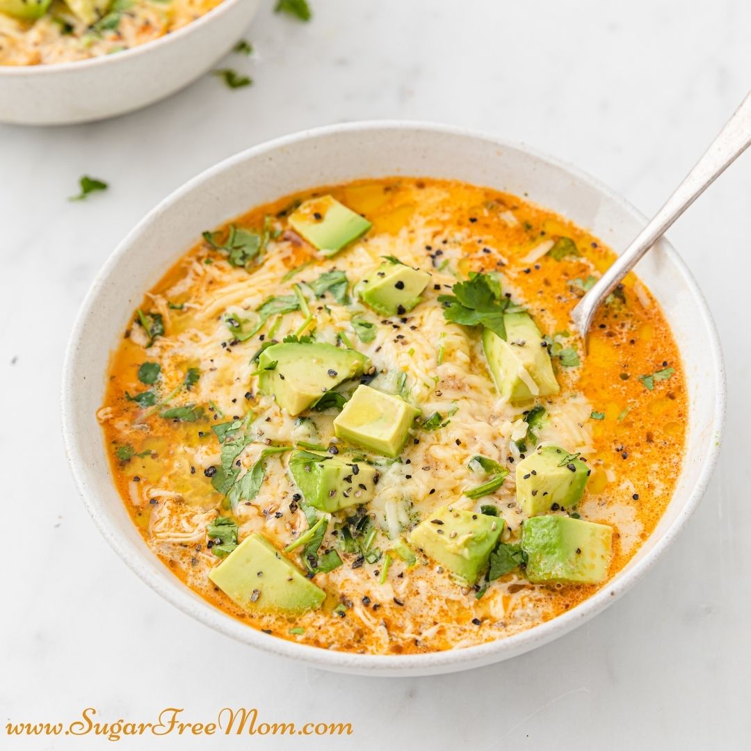 This delicious Keto White Chicken Chili can be made in the Instant Pot in 20 minutes or slow cooker if your prefer. Perfect for a busy weeknight and a favorite for the whole family!