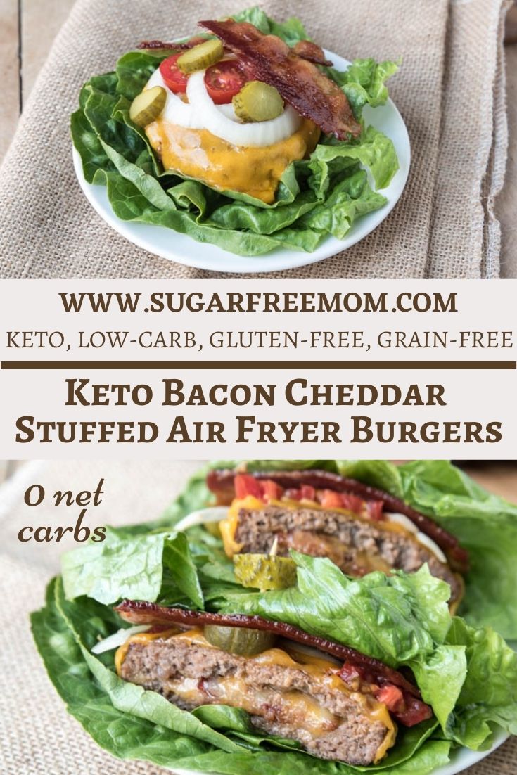 Keto Bacon Cheddar Stuffed Air Fryer Burgers