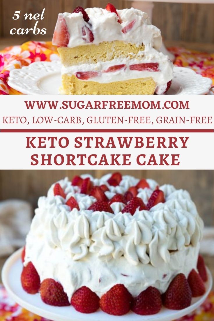 This gorgeous Keto Strawberry Shortcake Cake is low carb, gluten free, sugar free and even nut free!