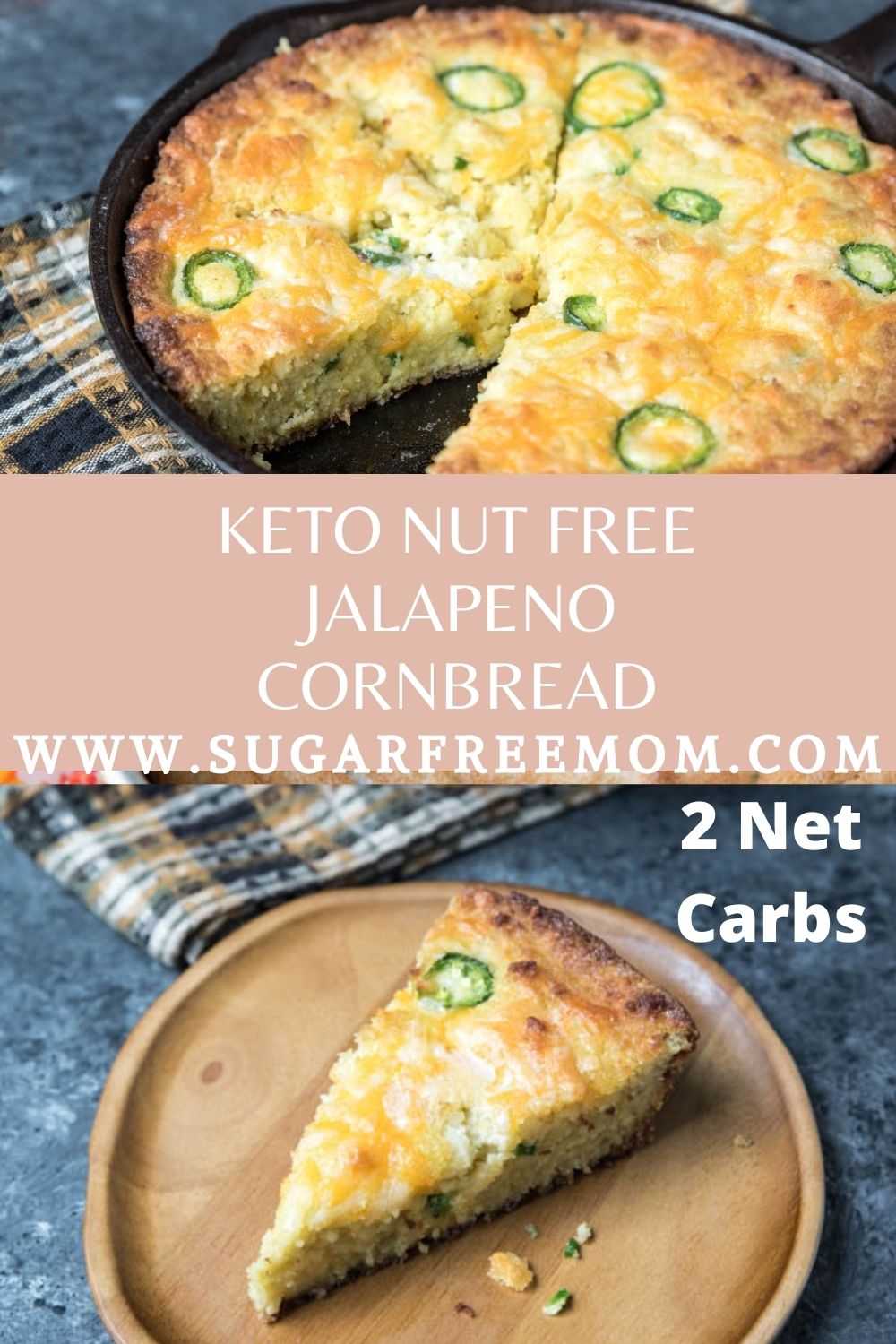 This beautiful keto jalapeno cornbread is so much like traditional cornbread it will fool all your non low carb friends! Made moist and scrumptious with sour cream and cheddar, this is one of the tastiest keto nut free cornbreads you will ever try! Just 2 g net carbs!