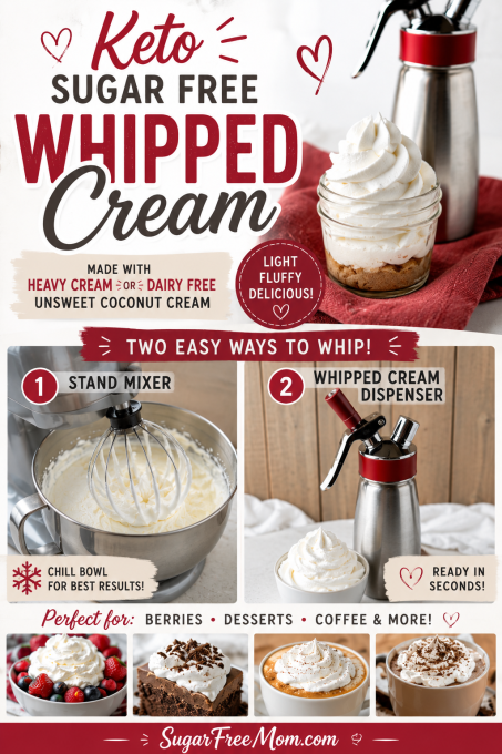 Easy Sugar Free Low Carb Keto Whipped Cream Recipe - Sugar-Free Mom