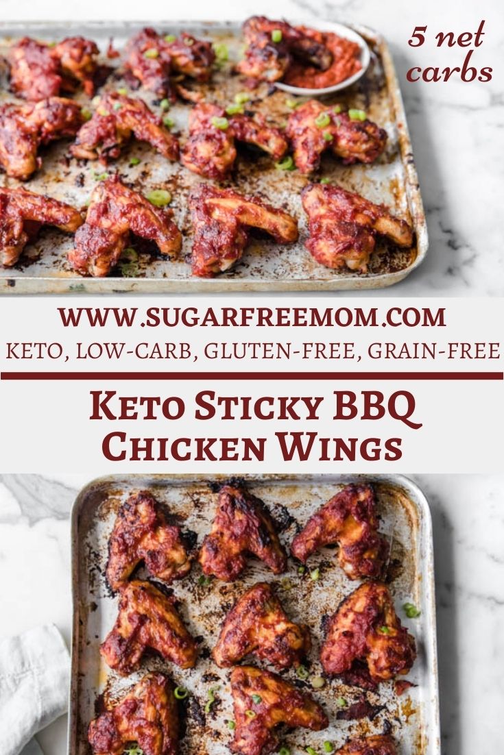 Keto Sticky BBQ Chicken Wings are the perfect finger food entree to enjoy with a crowd for a party! Whether you're on a keto diet, low-carb diet or not, each serving of these crispy wings is just 5 grams net carbs!