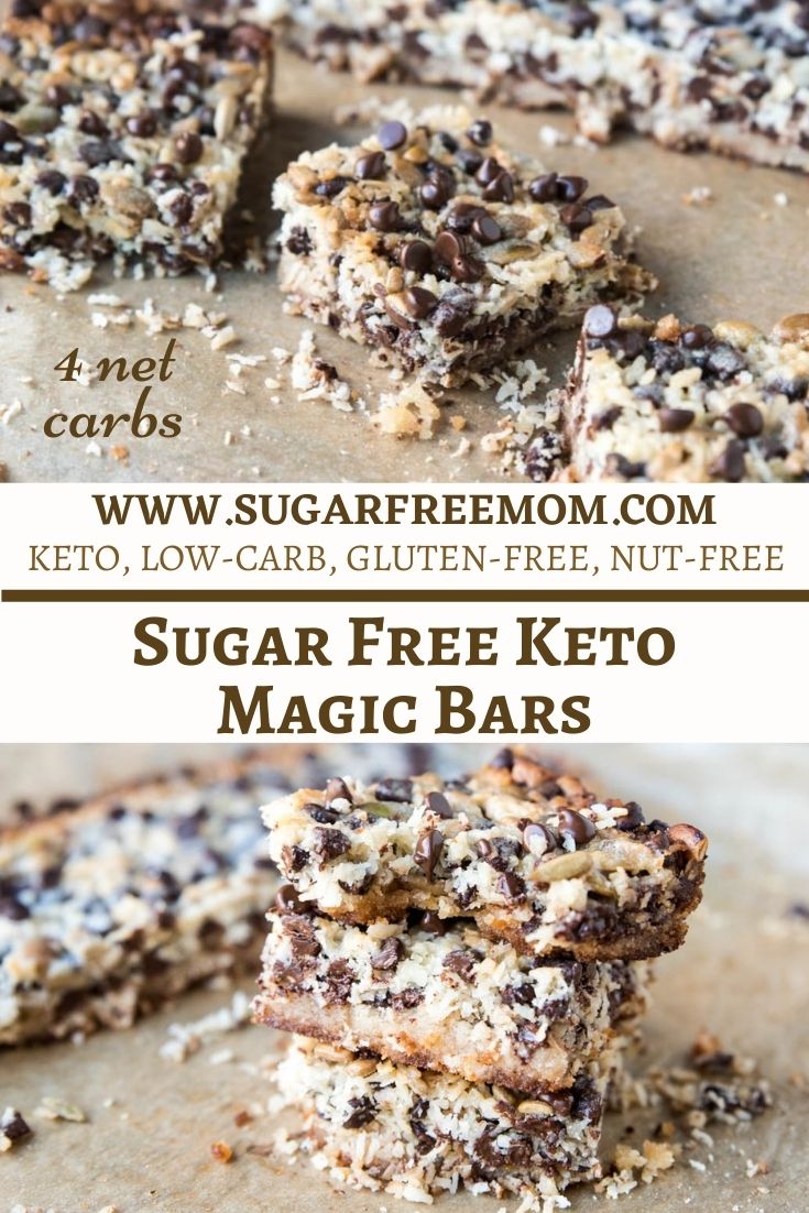 Sugar Free Keto Magic Bars that are also nut free and gluten free and easy to make with my sugar free sweetened condensed milk recipe!