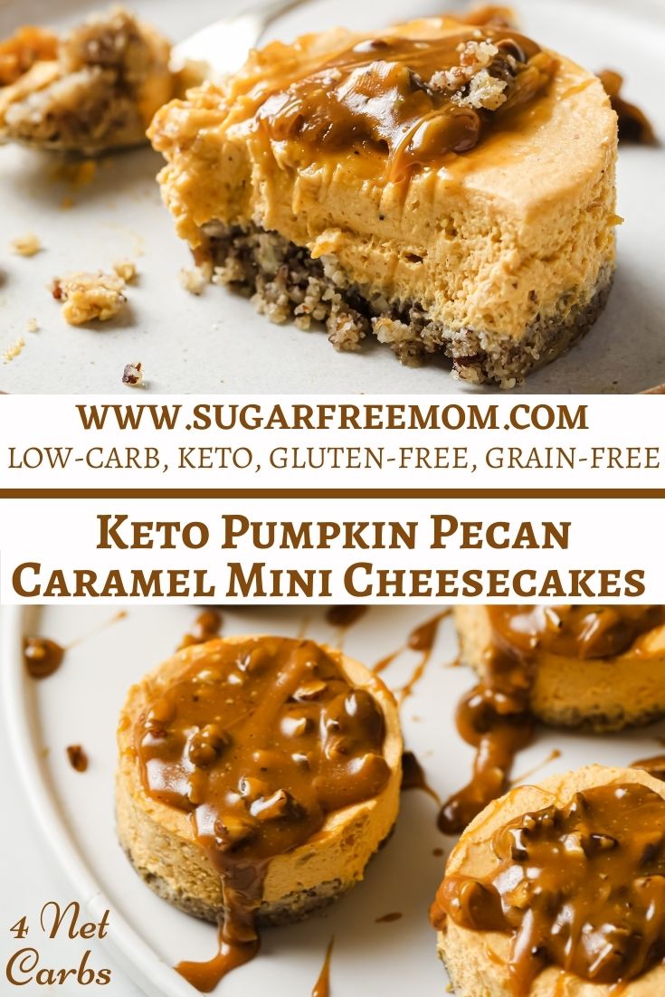 Low Carb Keto Mini Pumpkin Pecan Caramel No Bake Cheesecakes