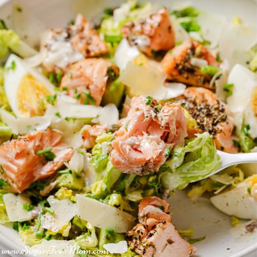 Low Carb Keto Salmon Caesar Avocado Salad Recipe