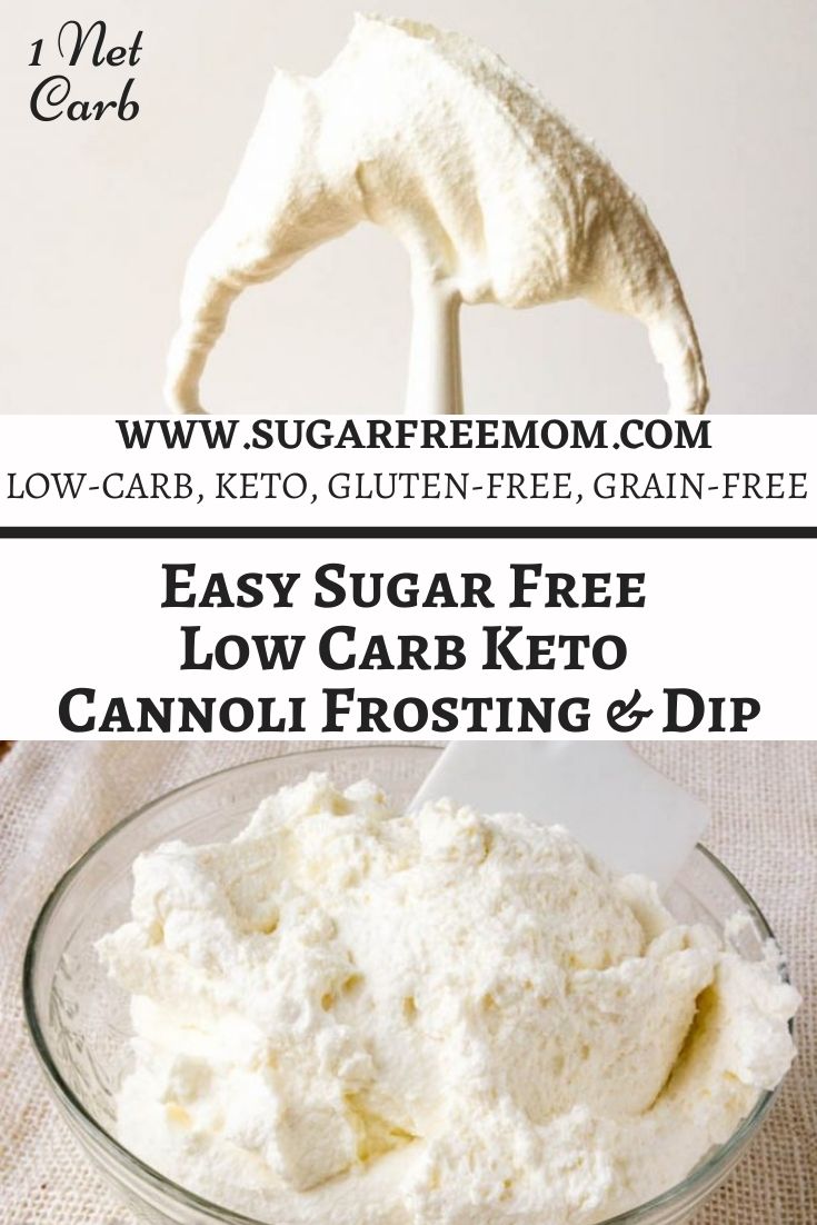 Sugar Free Low Carb Cannoli Frosting is a fabulous combination of two kinds of cheeses, with whipping cream and low carb sweetener, just 4 ingredients! The carb count is just 1 gram for a 1 ounce serving!