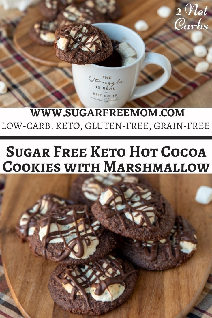 These keto hot chocolate cookies are perfect for the holiday season! These chewy cookies with gooey marshmallows on top can be enjoyed on a keto diet with just 2 g net carbs per cookie! 