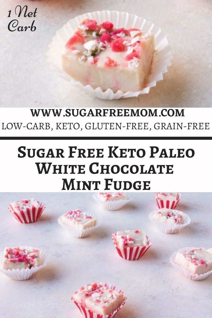 This Low Carb White Chocolate Peppermint Fudge is made without sugar or dairy and is the creamiest, healthiest and most festive fudge for the holiday season!