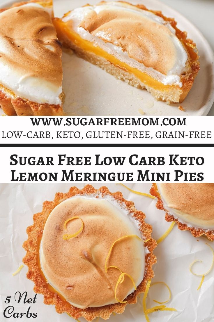 If you love lemon meringue, you’re going to love this mini low-carb keto lemon meringue pie version. Perfect, single-serve portions that are grain-free and sugar-free. Buttery crust, creamy lemon pie filling, and luscious meringue topping on each mini keto pie. They taste like the real deal, but without all the carbs and sugar. Just 5 g net carbs per mini keto lemon meringue pie!