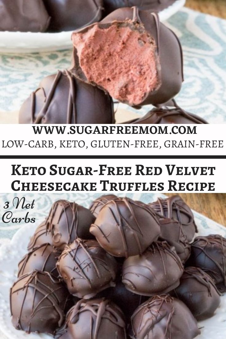 Sugar-Free Red Velvet Cheesecake Truffles are an easy, no bake, keto, low carb treat! Just 3 g net carbs for 2 cheesecake bites!