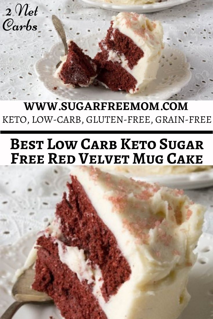 This Sugar Free Red Velvet Mug Cake is low carb, keto, nut free and made in under 3 minutes!  Perfectly portioned for two and just 4 g total carbs per serving so you can enjoy it if you're on a keto diet, low carb diet or sugar free diet!