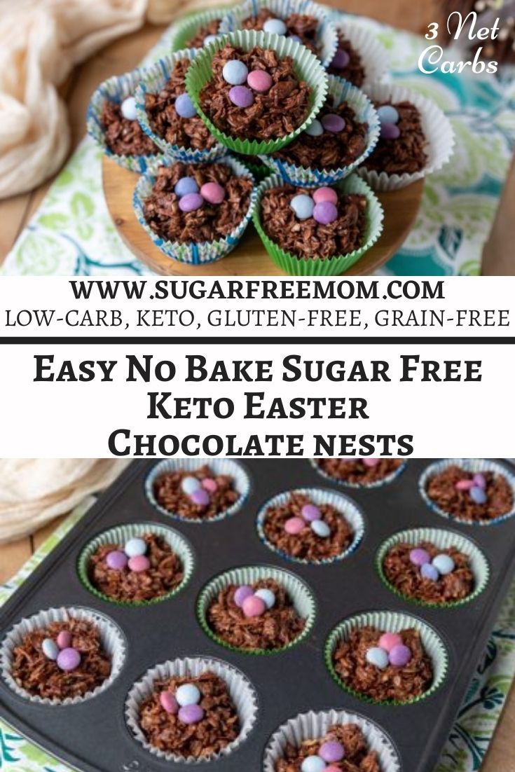 These no bake, keto Easter chocolate nests are a crunchy, crispy little keto, low carb, sugar free and gluten free sweet treat everyone will love!