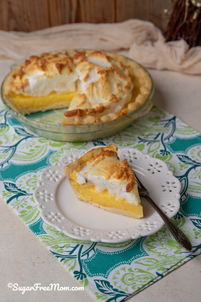 This easy sugar free low carb keto lemon meringue pie is a classic dessert for the lemon lover and anyone following a low carb diet, keto diet or just looking to reduce the amount of traditional sugar in your diet.