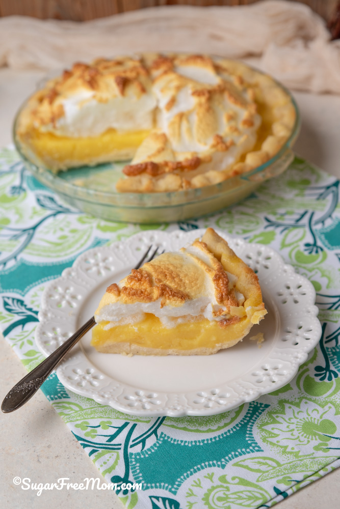 This easy sugar free low carb keto lemon meringue pie is a classic dessert for the lemon lover and anyone following a low carb diet, keto diet or just looking to reduce the amount of traditional sugar in your diet.