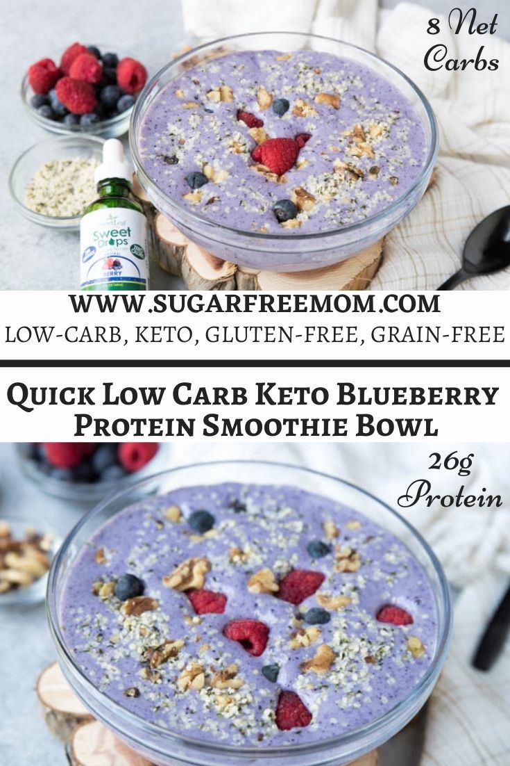 Quick Low Carb Keto Blueberry Protein Smoothie Bowl