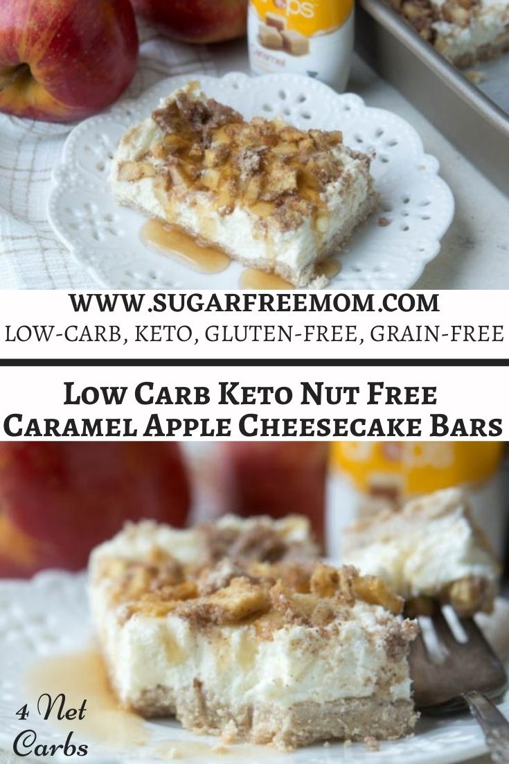 Low carb keto nut free caramel apple cheesecake bars