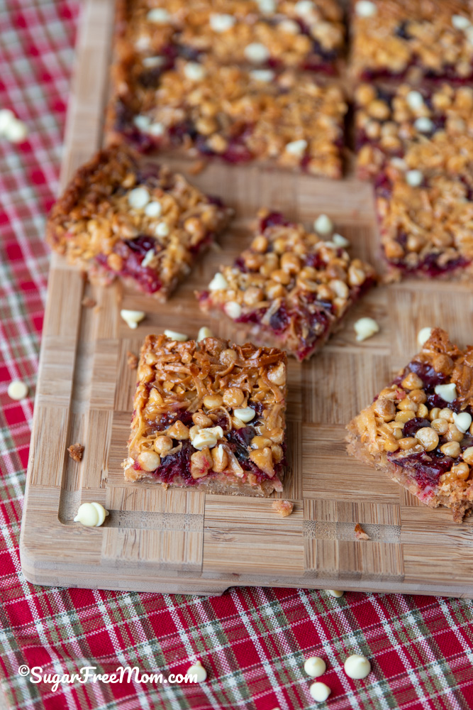 sugar free low carb cranberry white chocolate magic bars