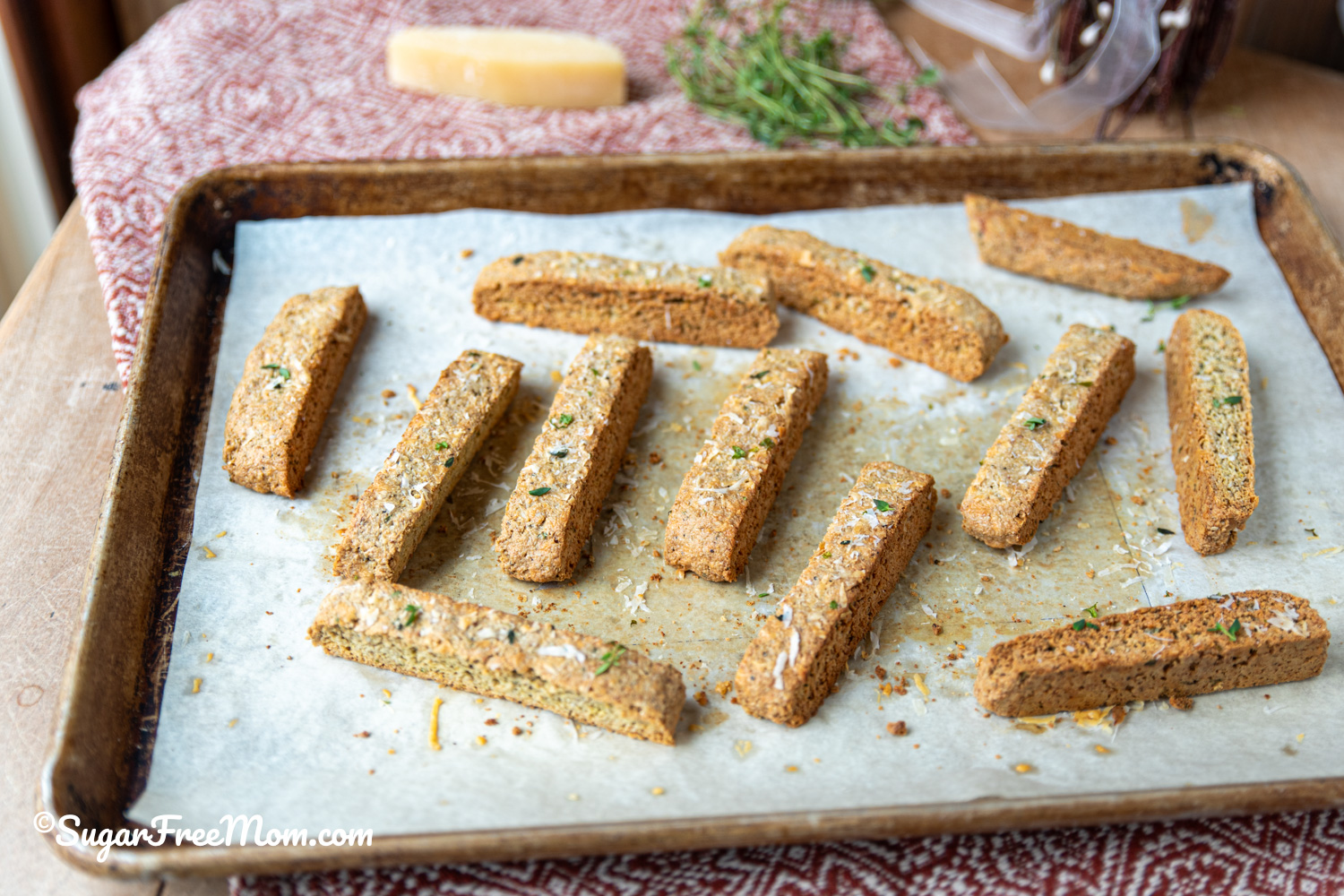 These crunchy low carb keto Parmesan biscotti are crisp and delicious with any soup you like! 8 grams of protein and just 3 grams of net carbs!