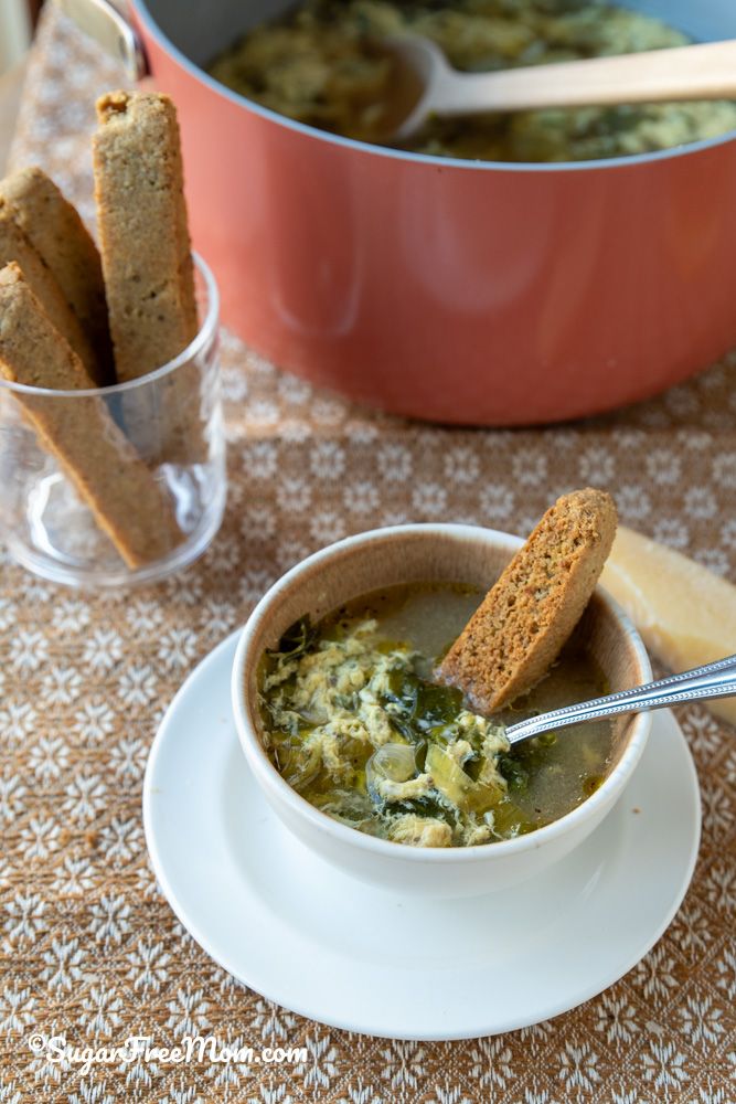 keto parmesan biscotti with Italian Stracciatella soup