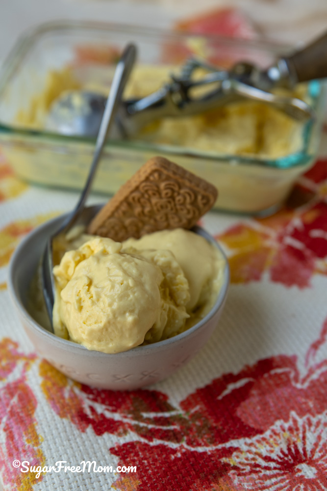 vertical picture of mango high protein ice cream